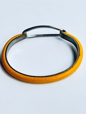 Manelli Florence Silver Plated Yellow Leather Cuff Bracelet Italy 2.25” 80s